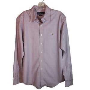 Ralph Lauren men’s classic fit button down collared shirt sz L red blue check
